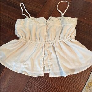 Cream Sleeveless Button-Up Top
